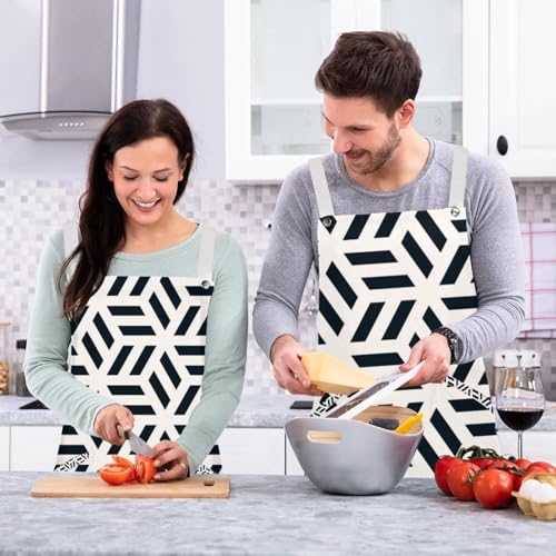 Tablier de cuisine avec 4 broches et motif géométrique hexagonal - 6