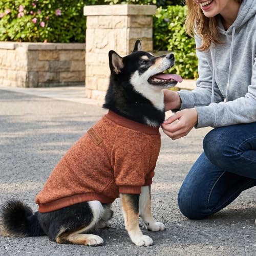 Image of 2 Pack Dog Sweaters for Small Dogs Girl Boy Winter Fleece Clothes Warm Soft Dog Sweatshirt Outfit for Dogs Cats Pet Apparel (Brown+Yellow, L (Back: 15.7 inch,Chest: 19.6 inch,14-18Ibs))