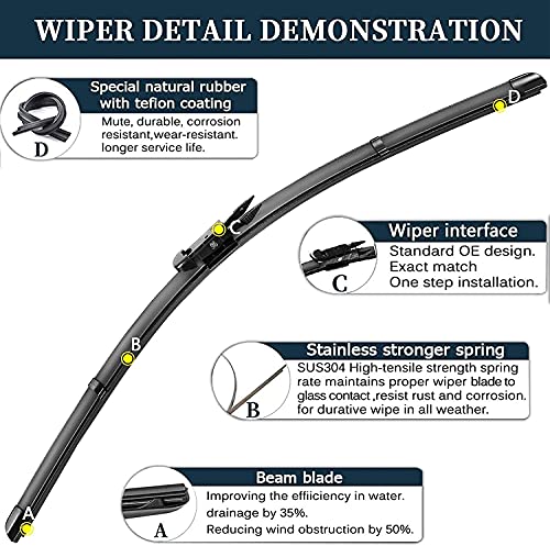 Autoboo 28"+28" Windshield Wipers With 12 Inch Rear Wiper Blade Replacement For Ford Focus 2012 2013 2014 2015 2016 2017 2018 -Original Factory Quality (Pack Of 3) #TOP3