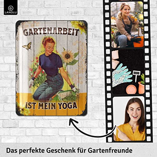 LANOLU Retro Blechschild Gartenarbeit IST Mein Yoga, Gartenschilder mit Sprüchen, Gartengeschenkidee, Schild Garten Gärtner Geschenke, 15x20cm – Bild 3