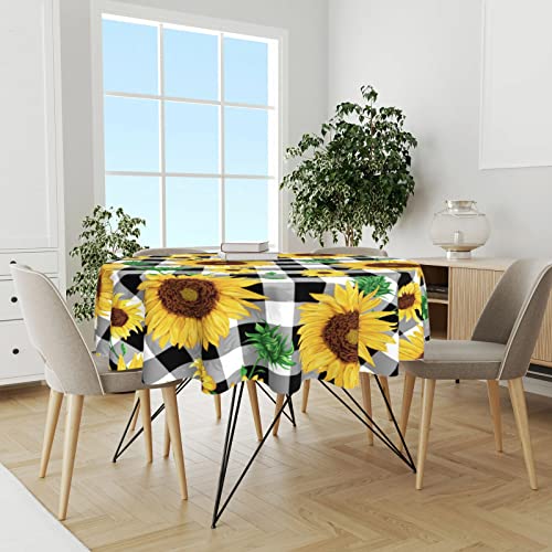 Sunflower Tablecloth Black And White Plaid Tablecloth Round Tablecloth 70 Inch Washable Table Cover Reused Farmhouse Tablecloth Home Parties Holiday Dinner Party Dining Room Decor #TOP7
