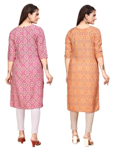Image of Women's Straight Fit Printed Crepe Kurta, Casual Wear Kurti Combo Design No 9021