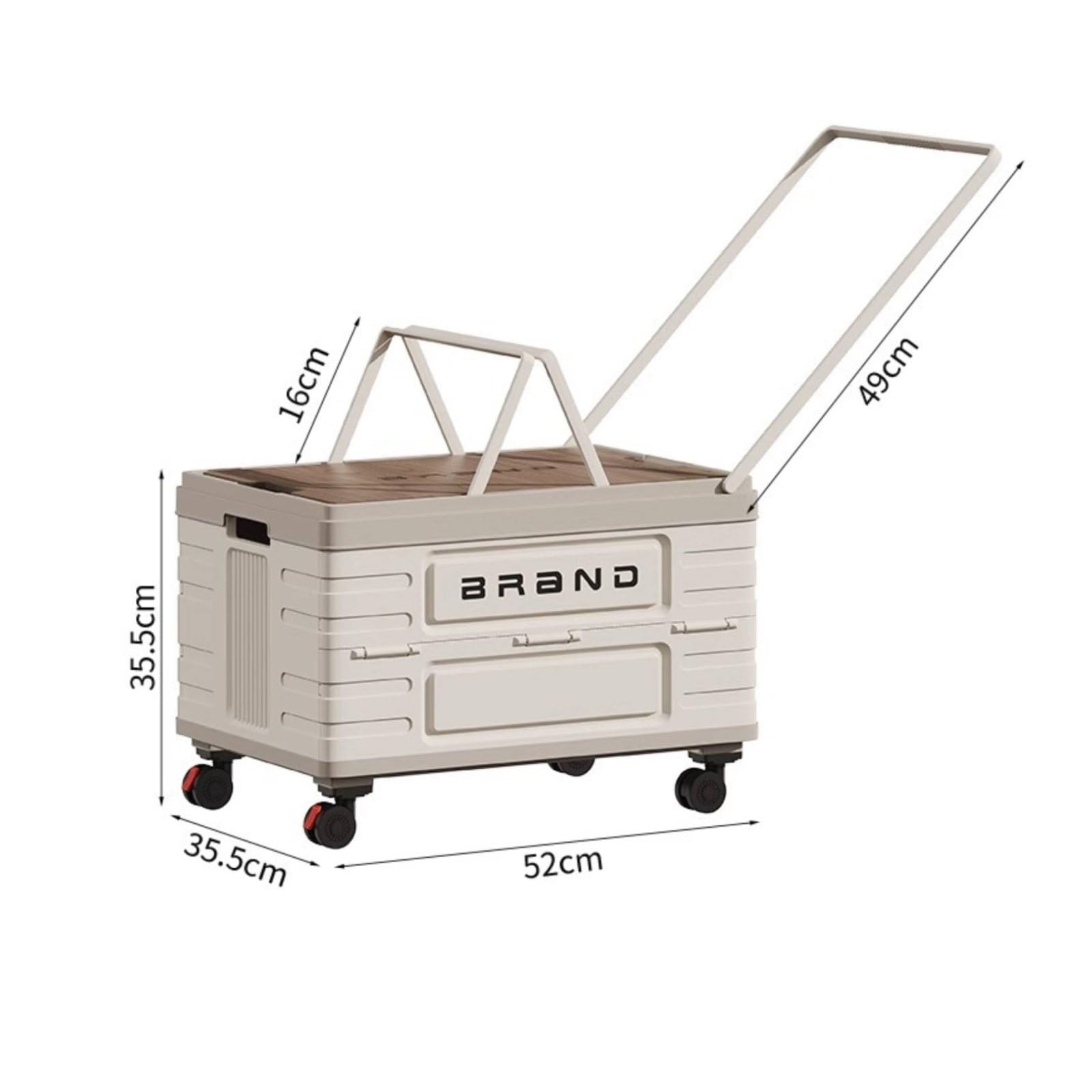 Colcolo Faltbare Aufbewahrungsbox Klappkiste Transportkiste Rollkiste Organizer mit Rollen Und Ziehgriff aus PP mit, Campingwagen Mit Zuggriff, 52L, Elegantes Weiß, Holzdeckel