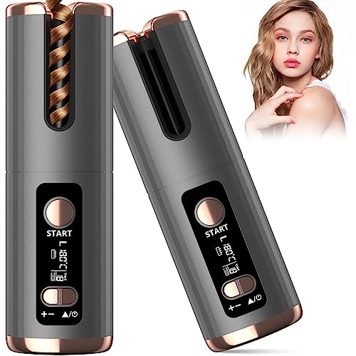 Rizador de pelo automático, rizador inalámbrico PTC de cerámica, portátil, recargable por USB, antienredos, 6 temperaturas y temporizador, apagado automático, perfecto para viajes y uso doméstico