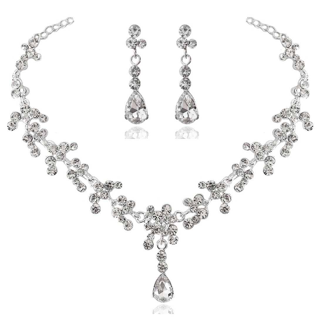 Prosy Juego de collar y aretes de diamantes de imitación para novia, collar de cristal, fiesta de novia, conjuntos de joyas de boda para mujeres y niñas
