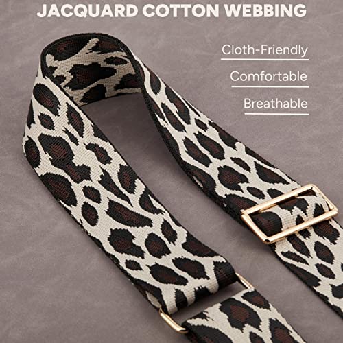 Image of BAKKO Purse Strap Replacement Top Grain Genuine Leather Ends Gold Metal Hardware 2 inch Wide Shoulder Strap for Crossbody Bags Handbags Messenger Duffel Bags Adjustable Length from 35 inch to 58 inch - Leopard