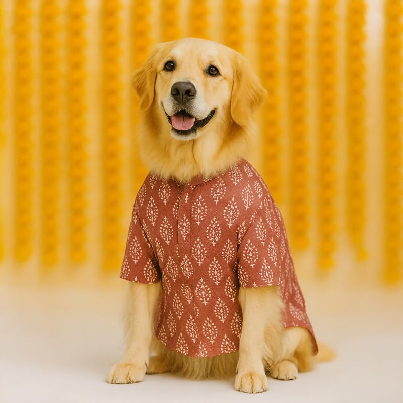 Image of Thunder Tails Soft Cotton Dog Kurta for Small Dogs & 1-2 Month Old Puppies | Comfortable Traditional Pet Apparel for Poodle & Mini Breeds | Ethnic Outfit for Special Occasions (Mauve, Medium)