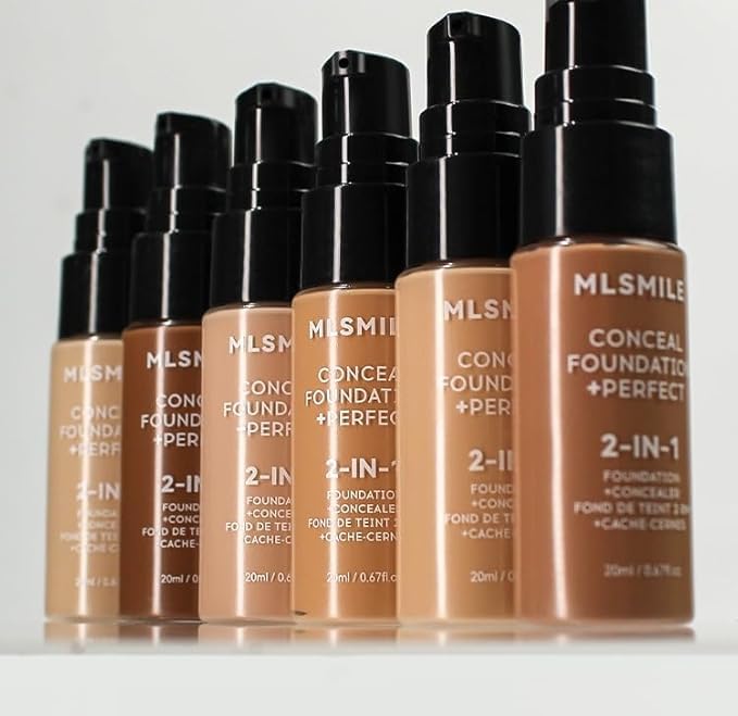 2-in-1 Concealer Foundation, 20ml, Long-Lasting Waterproof Coverage, Black Pump Bottle (06#, 20ml)