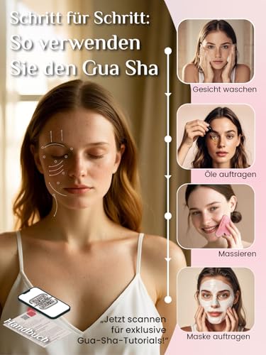 Rena Chris Rosenquarz Gua Sha Stein, Guasha Stein für eine definierte Kieferlinie, gegen Gesichtsschwellungen, Hautpflege-Geschenk – Rosa 5