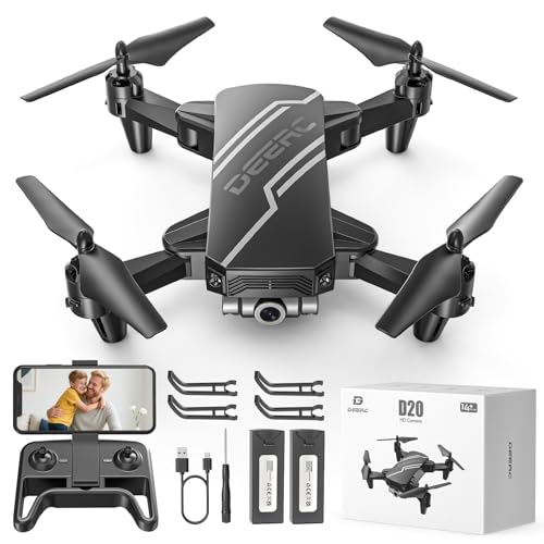 DEERC D20 Mini Drohne für Kinder mit 1080P Kamera, faltbarer RC Quadcopter mit FPV Live-Übertragung, Optischem Fluss, Gestensteuerung, Flugbahn, Headless-Modus, 3D-Flip für Anfänger, Schwarz,C0