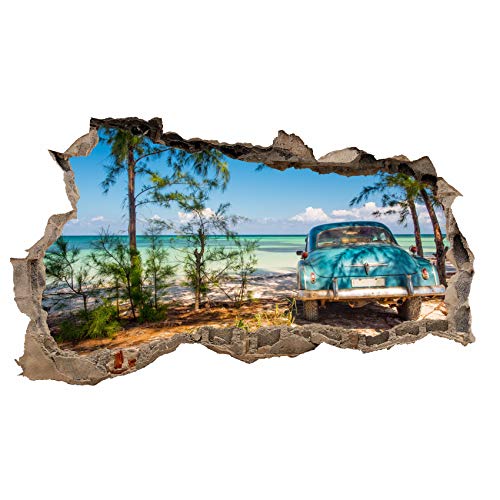 3D Wandtattoo Mauerloch Wandsticker Wandaufkleber Durchbruch Städte Landschaft Abenteuer selbstklebend H 60 x B 100 Schlafzimmer Wohnzimmer (WL41 Strand)