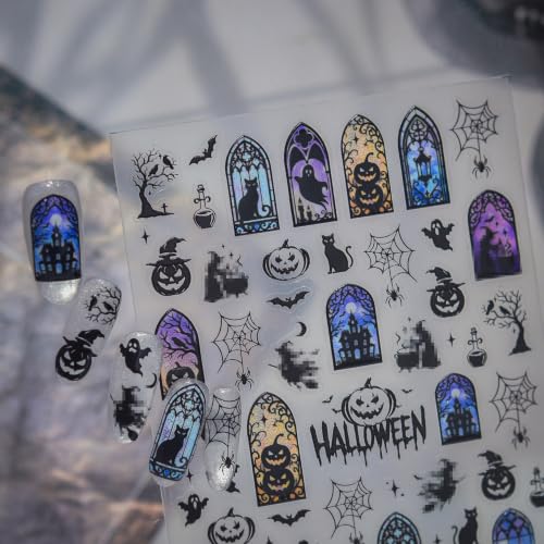 Image of Halloween Nail Stickers Black Cat Castle Nail Art Decal Frame Decorations