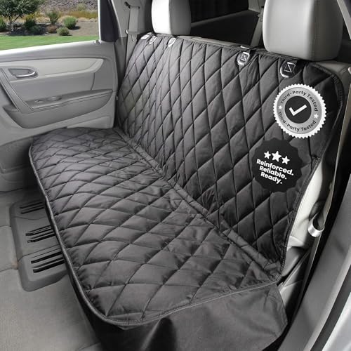 4Knines Back Seat Pet Cover for Dogs w/o Hammock – 54" Wide, Waterproof Car Seat Cover, Non-Slip, Heavy-Duty – Fits Cars, SUVs, Small Trucks – 2 Seat Belt & Latch Access – Back Seat Protector (Black)