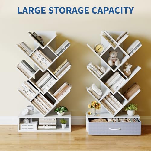 Garvee 7 Tier Tree Bookshelf, Tall Bookcase with LED Lights and Drawer by Garvee - Used condition - Image 6