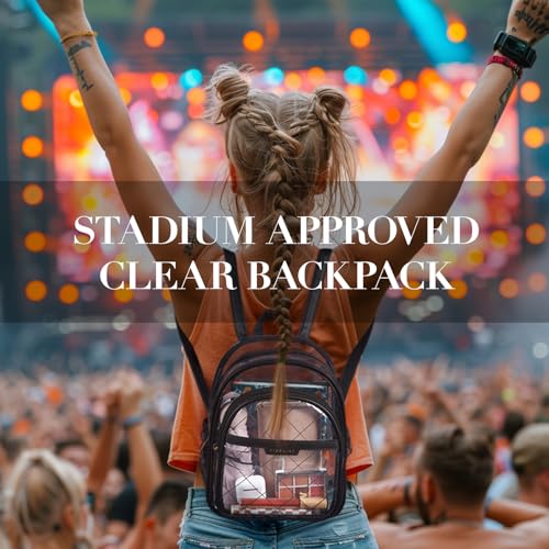 Image of Missnine Small Clear Backpack for Stadium Events Anti-theft Mini Clear Bag for Sport Event Concert with Cute Pom-pom Ball