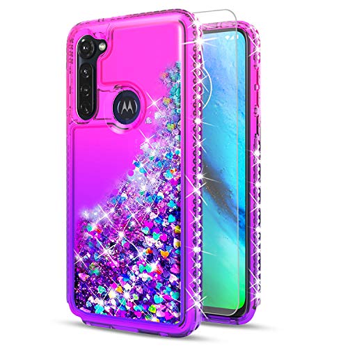 Moto G Stylus Case, [NOT FIT Moto G Stylus 2021/G Stylus 5G ], With [Tempered Glass Protector Included], STARSHOP- Liquid Floating Glitter Quicksand Phone Cover with Spot Diamonds - Pink/Purple
