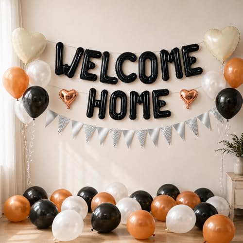 Image of TONIFUL 16Inch Black Welcome Home Balloons Banner, Housewarming Party Decor