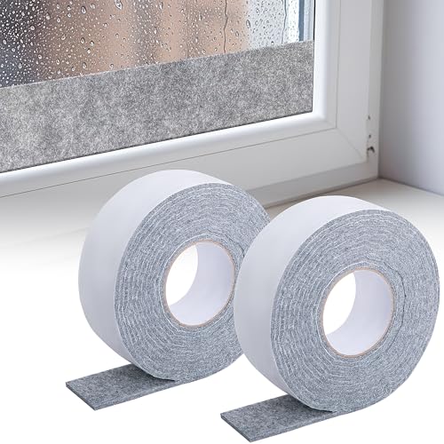 2 Rolle Fenster Kondensationsabsorber-5m x 5cm Selbstklebend Filzstreifen-Anti Condensation Feuchtigkeitsabsorber für Stühle Möbel Oder Fenster