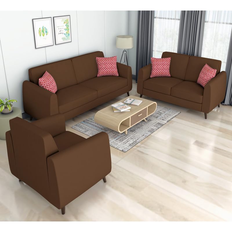 Sofa Architect Harlem 6 Seater 3+2+1 Fabric Sofa Set (Brown)