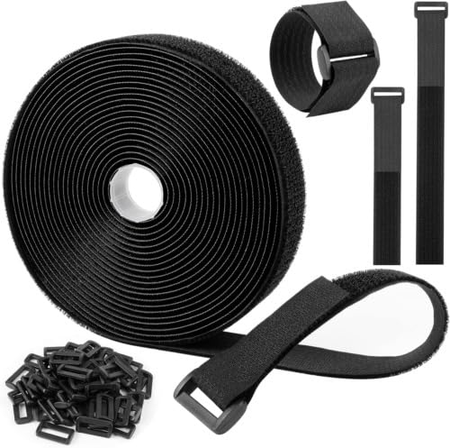 FYCAN 5m Vellcroo Strap with 25 Buckles,Freely Cut to Size, Vellcroo Cable Ties, resealable Vellcroo Straps, 2 cm Wide Cable Vellcroo Ties for Cables, Wires, Hoses Hook and Loop Straps -Black