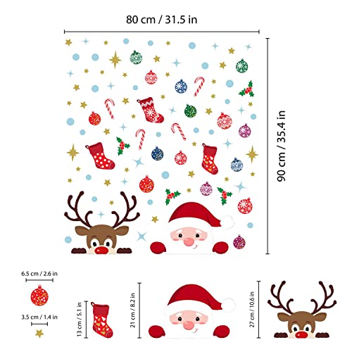 WALPLUS Christmas Window Stickers Clings Xmas Decoration Sale Clearance Reusable Double-Sided Print Decals for Glass Living Room Windows Display Xmas with Rudolph and Santa 92 Pieces - Image 3