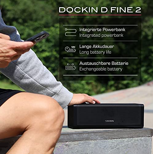 DOCKIN D FINE 2 Stereo Bluetooth Speaker 50W, Luid Draadloos Boxen voor Buiten-en Binnen, Bass Versterker Equalizer, Draagbaar, IP55 Waterdicht, 12 uur Speeltijd, Geïntegreerde 7.500 mAh Powerbank - Afbeelding 6