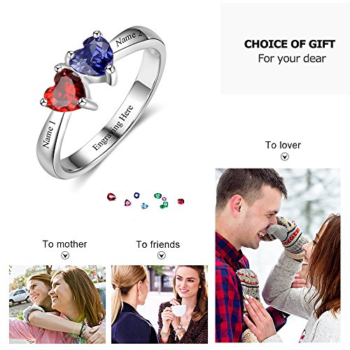 Love Jewelry Personalized Mothers Ring, Custom 2 Heart Simulated Birthstones Ring Engraved Names Engagement Rings Promise Rings for Women4