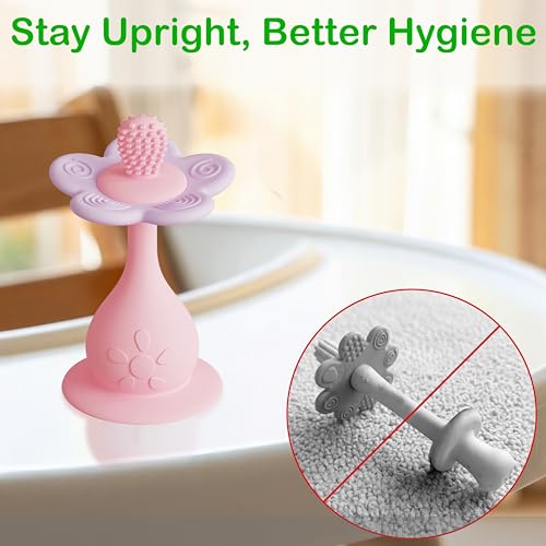 Image of Flower Teether Rattle, Silicone Baby Teething Toy 0-24M [Pink]