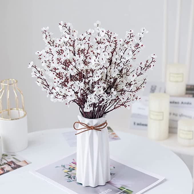 BELLU Plastic Artificial Cherry Blossom Gypsophila Flower Sticks Fake Flowers Sticks Bunch (Without Vase Pot) (Blue) (Pack Of 5) (White) (B0BMFMP7QH) Amazon Price History, Amazon Price Tracker