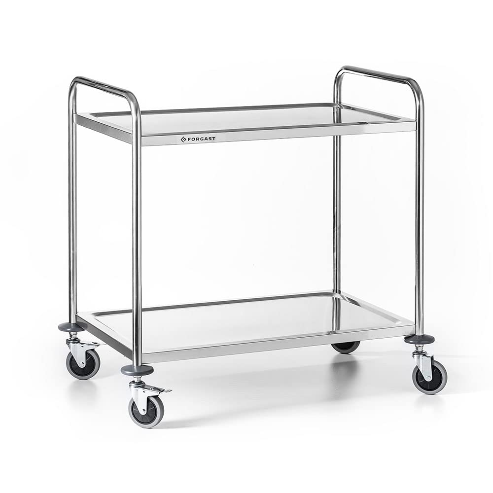 Carrello di Servizio Con Ruote in Acciaio Inox, 2 Ripiani, Dimensioni 86x54x94 cm, Carrello Portavivande, Carrello Pieghevole da Cucina, Per Ristorante, Hotel, Scuola