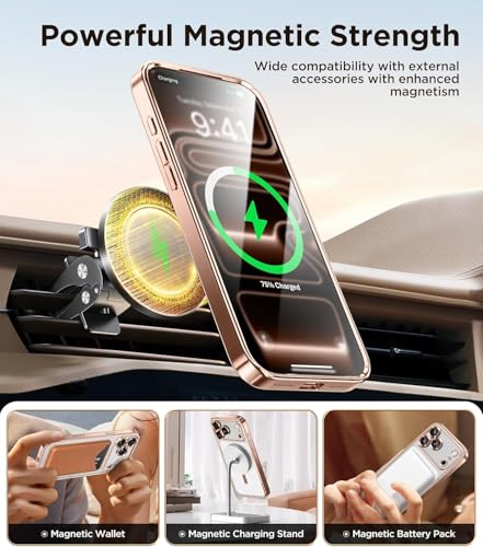 Image of VONZEE Electroplating Transparent Clear Logo Back Cover TPU Compatible with iPhone 17 Pro Max, Compatible with Magsafe, Full Body & Individual Camera Protection for Each Lens for Men & Women|Desert