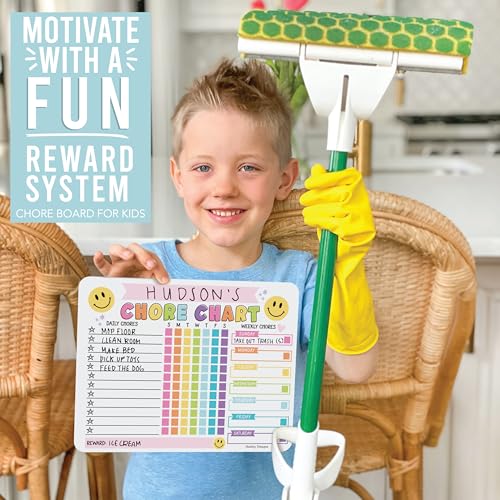 Image of Magnetic Chore Chart for Kids Dry Erase Reward Chart for Home and Classroom | Smiley Pink Reusable Behavior Charts for Kids at Home and School, Weekly Magnet Responsibility Tracker for Teens and Adults