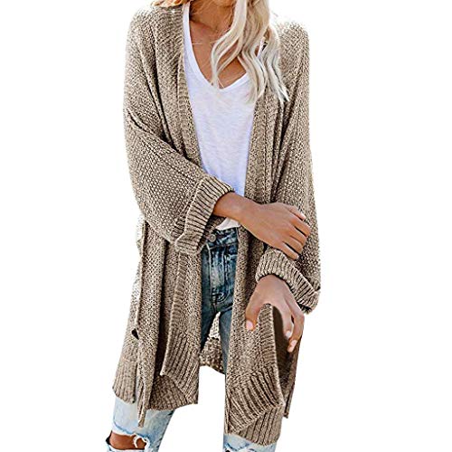vermers Womens Knit Sweater Casual Loose Solid Color Open Front Long Sleeve Cardigans Tops(S, Khaki)