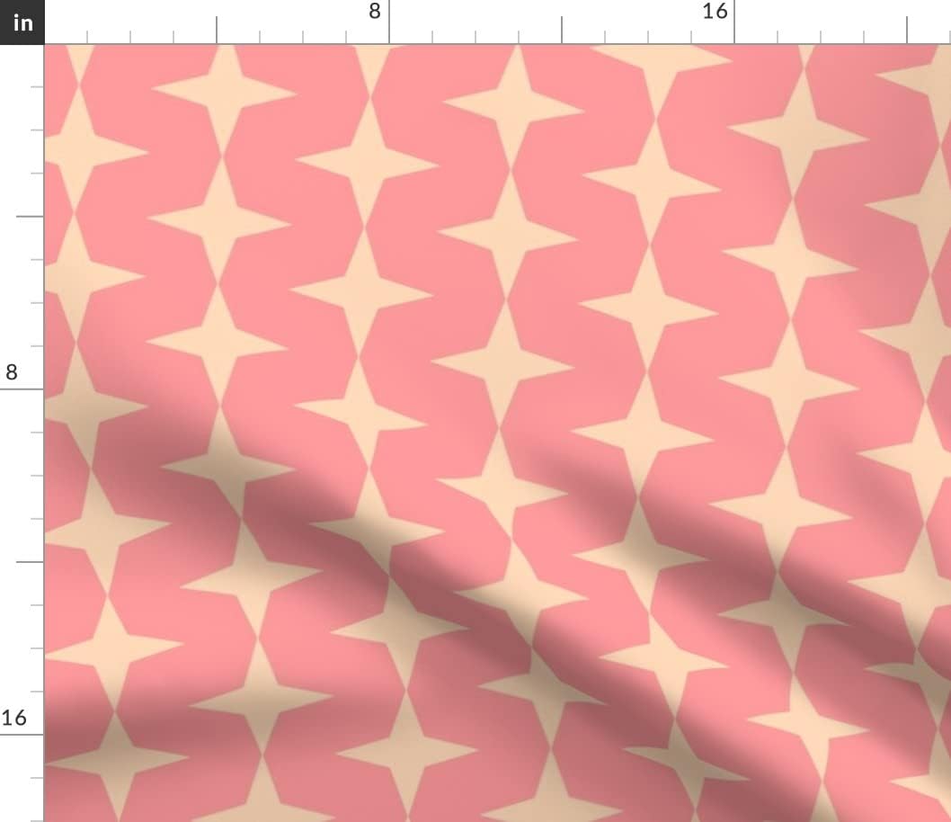 Spoonflower Fabric - Retro Stars Geometric Vintage Peach Pink Cream Feminine Nostalgic Mid Printed on Cotton Poplin Fabric by The Yard - Sewing Shirting Quilting Dresses Apparel Crafts
