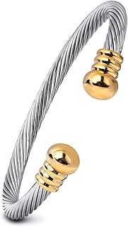 Stainless Steel Twisted Cable Wire Bracelets Adjustable Open Cuff Bangle Bracelet Vintage Jewelry Gift for Women