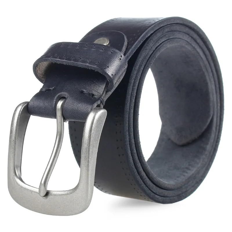 Cinturón Ajustable de Cuero Genuino, Cinturón de Hombre con Hebilla de aleación, cinturón Vaquero sin Capas de Cuero Vintage, cinturón clásico(Black,125)