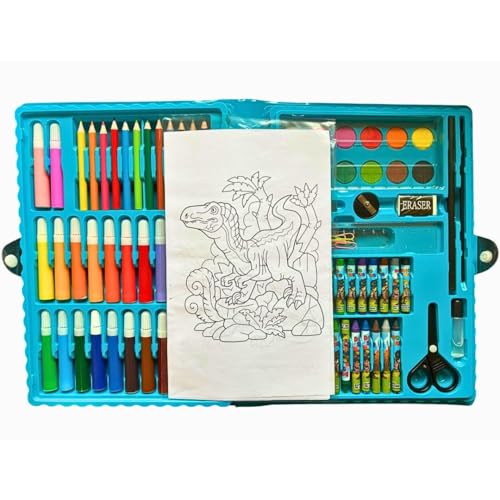 Estojo de Pintura Infantil com 86 Peças Maleta Completa para Desenho e Pintura Ideal para Escola (Az