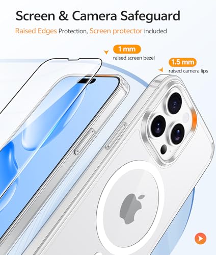 Image of FNTCASE for iPhone 14 Pro Case: [Compatible with Magsafe] [Screen Protector] Anti Yellowing Transparent Clear Magnetic Phone Cover - Military Grade Shockproof Drop Proof Protective Cases - Clear