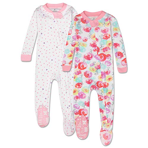 Image of HonestBaby Non-Slip Footed Pajamas One-Piece Sleeper Jumpsuit Zip-Front Pjs 100% Organic Cotton for Baby Girls