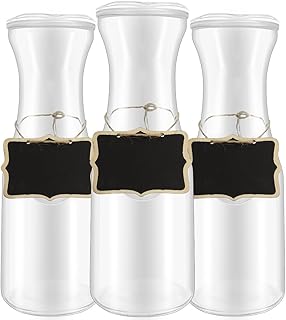 3 Pack 34 Ounces Glass Pitchers Wine Carafe Decanter with Acrylic Lid Narrow Neck Glass Carafes Easy Pour Bottles for Water Juicing Iced Tea Beverage Wine Mimosa Bar Supplies