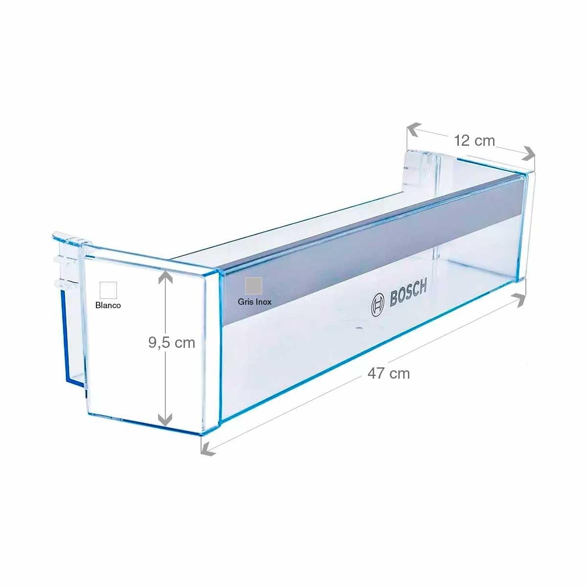 Recamania Estante Botellero Frigorífico Compatible con BOSCH 00709646 | Sustituye 00744473, 00705901, 00704751 | Transparente sin Embellecedor | 442 x 124,9 x 100 mm