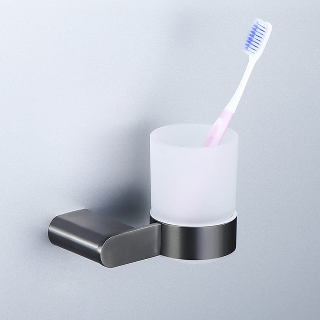 WRIST Zahnbürstenhalter, Zahnbürstenhalter Aus Edelstahl Zur Wandmontage Mit Milchglasbecher Für Den Badezimmer-Organizer, Gun Grey