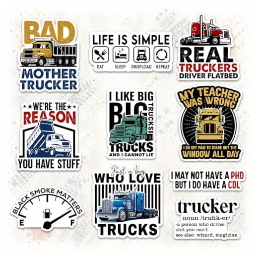 (10Pcs-3in) Funny Truck Driver Stickers Pack – Gift for Friends, Parents, Siblings, CDL Drivers, Truckers, Teammates – Ideal for Laptops, Toolboxes, Hard Hats, Semi-Trucks, Gifts for Drivers