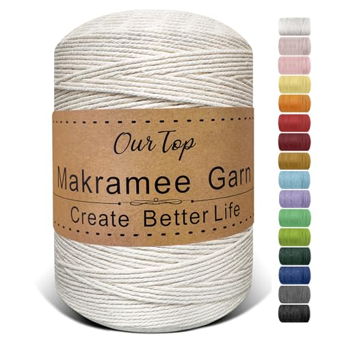 OurTop Premium Makramee Garn Natur 2mm x 840m Macrame Cord Makramee Schnur Kordel Garn für DIY Handwerk Weben Dekoration Hängepflanze Pflanze Aufhänger