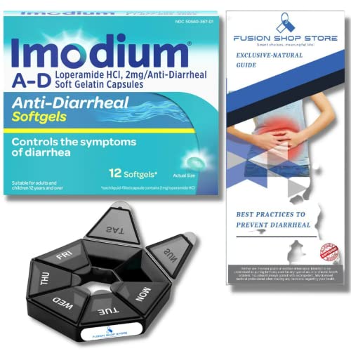 Immodium Gel Caps Anti Diarrhea Multi Symptom Relief Softgels 12Ct (1) Set With Fusion Shop Store Travel Case (1) Plus Fusion Shop Store Exclusive Diarrhea Natural Guide (1) #TOP26
