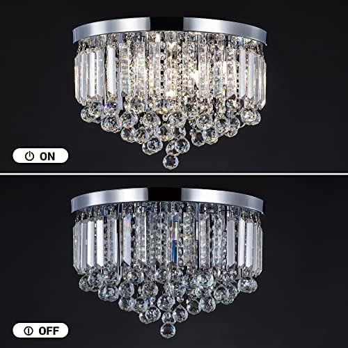 Chandeliers Ceiling Light,8-Light Crystal Flush Ceiling Light, Modern Chrome Large Ceiling Light Chandelier for Bedroom Boys Living Room Hallway, W 15.7in/40cm