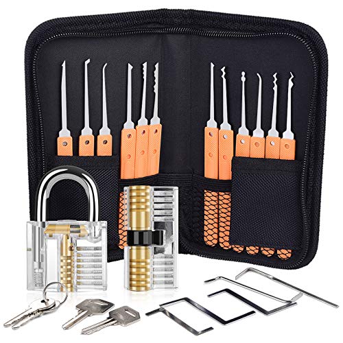 Diyife Conjunto de óculos, [26 peças]Ferramentas de bloqueio de praça de primeira qualidade com 2 cadeados de treino transparentes para o treino de principiantes e chaveiros (laranja)