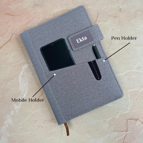 Image of Giftana Personalized Diary with Pen, Coffee Tumbler 350ml, Water Bottle 750ml, Keychain, Card holder Gift Set for Men and Women, 6 in 1 Personalised Corporate Gifting for Employee (Grey)