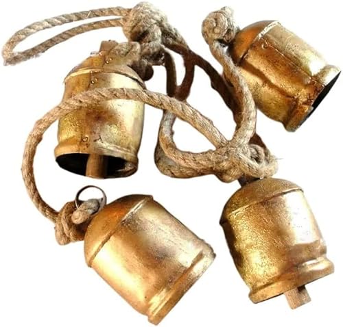 RZXBB Wanddekoration Kuhglocken,Weihnachtsglocke Shabby Chic Vintage Style,Rustikale Vintage-Kleine Glocke Auf Seil,Baumschmuck Weihnachten,Brass Bells (A)