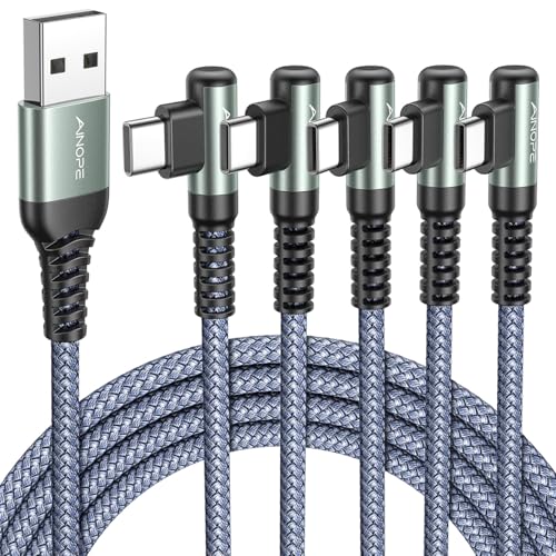 AINOPE USB to USB C Cable [5-Pack, 3.3ft] 3.1A Type C Charger Fast Charging, Right Angle USB to C Cable for Galaxy A15 A25 A35 A55 A54, S10+ S10 S9, Note 20 10 9, LG V30, Moto G, iPhone 16 15 Cord